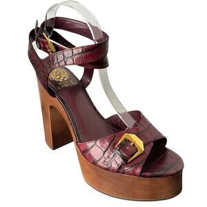 Vince Camuto Rondea Croc Embossed Leather Brown High Heel Sandal Size 10 NWOT
